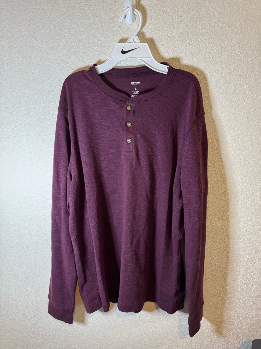 Sonoma Long-Sleeve Henley Shirt - Maroon
